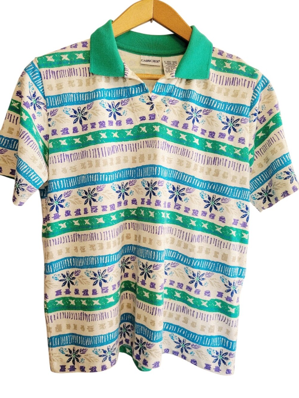 Vintage 1990s Cabin Creek All Over Geometric Print Short‎ Sleeve Polo Size M
